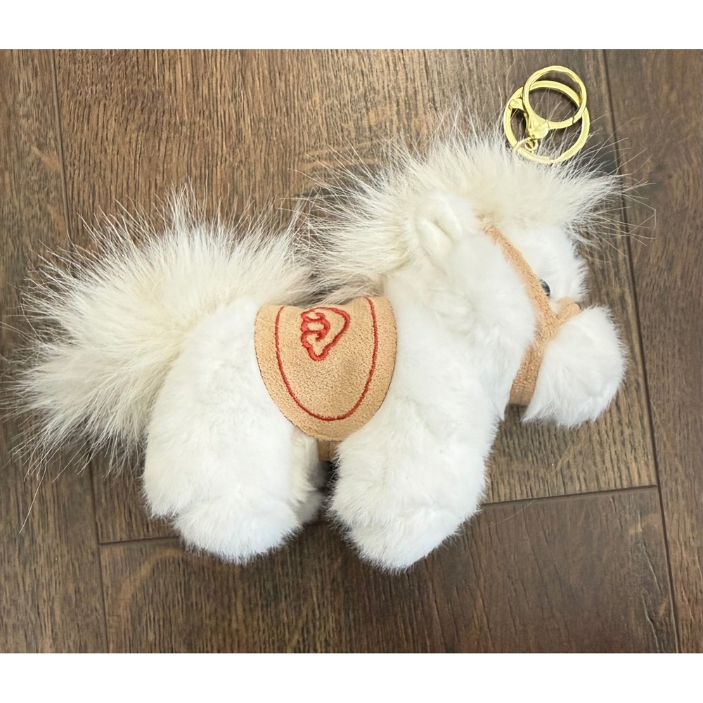Pony Keychain Bag Charm Women White Tan NWOT